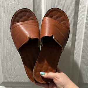 Brown Leather Women's Slide Sandals
